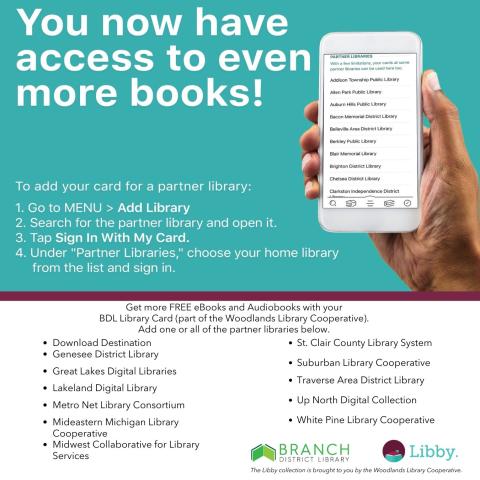 Hand holding a phone with list of libraries