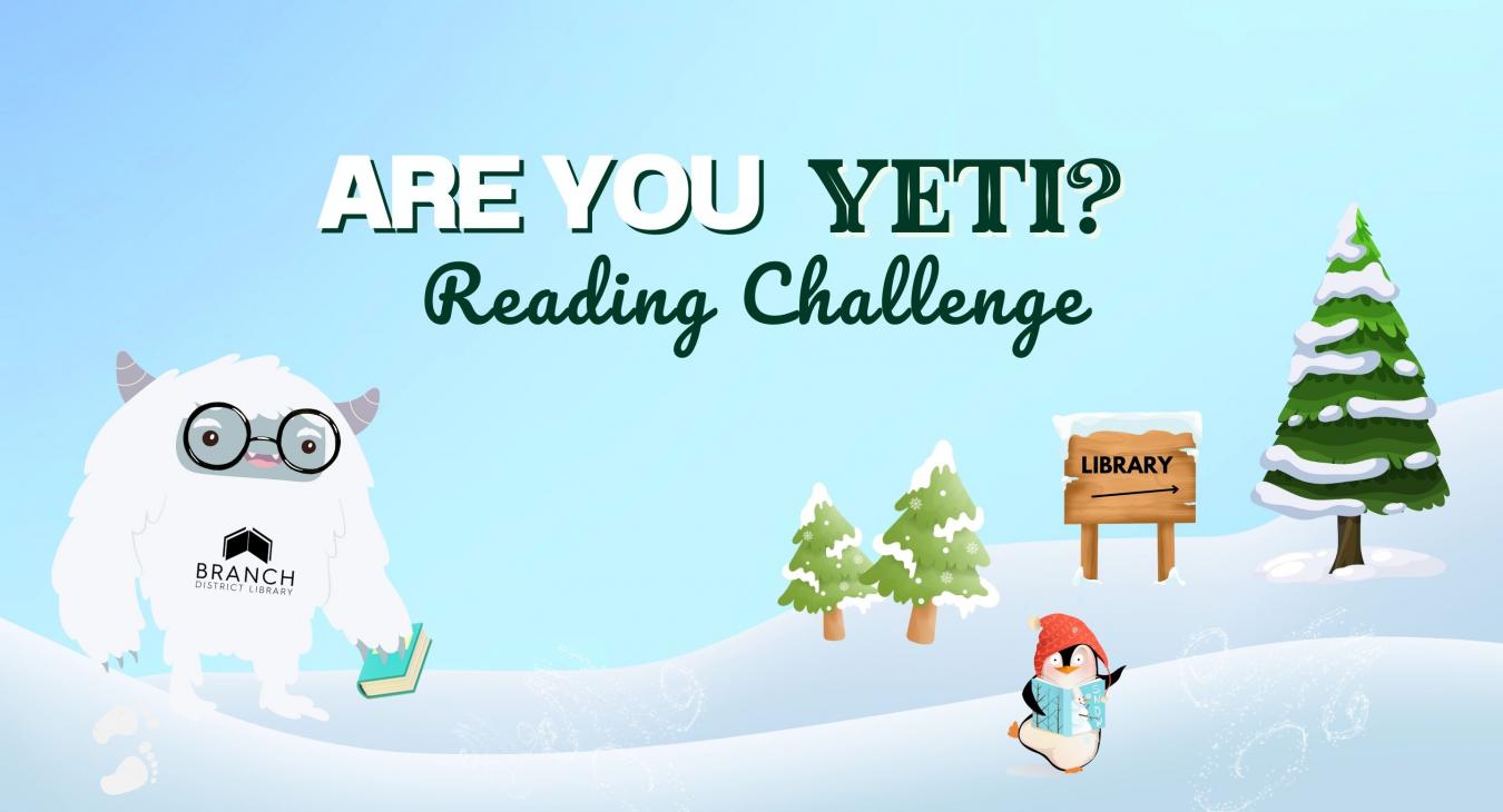 Text with Yeti and snow covered trees