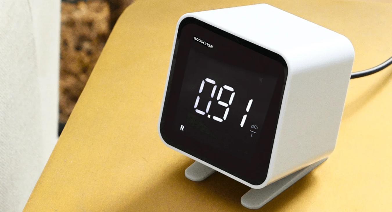 EcoBlu Radon Monitor sitting on a table